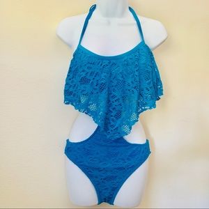 Kenneth Cole Reaction Swim - NWT Kenneth Cole Blue Crochet One Piece Swimsuit Kenneth Cole Reaction Swim - NWT Kenneth Cole Blue Crochet One Piece Swimsuit